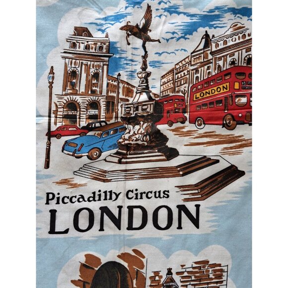 Vintage 1970's London Souvenir Silk Scarf Featuring Iconic Landmarks & Scenes Bl - Picture 2 of 9